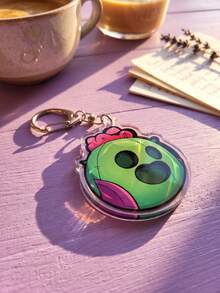 1Pc/6Pcs Bendy And The Ink Machine Cartoon Acrylic Keychain Set, Funny Round Expression Pendant For Backpack, School Bag & Car Keys. - Multicolor - View 9