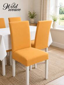 1pc Solid Color Chair Cover, Modern Minimalist Milk Silk Elastic Dining Chair Slipcover, Suitable For Living Room, Bedroom, Dining Room, Study And Other Occasions, Removable And Washable, All Season - Yellow - View 2