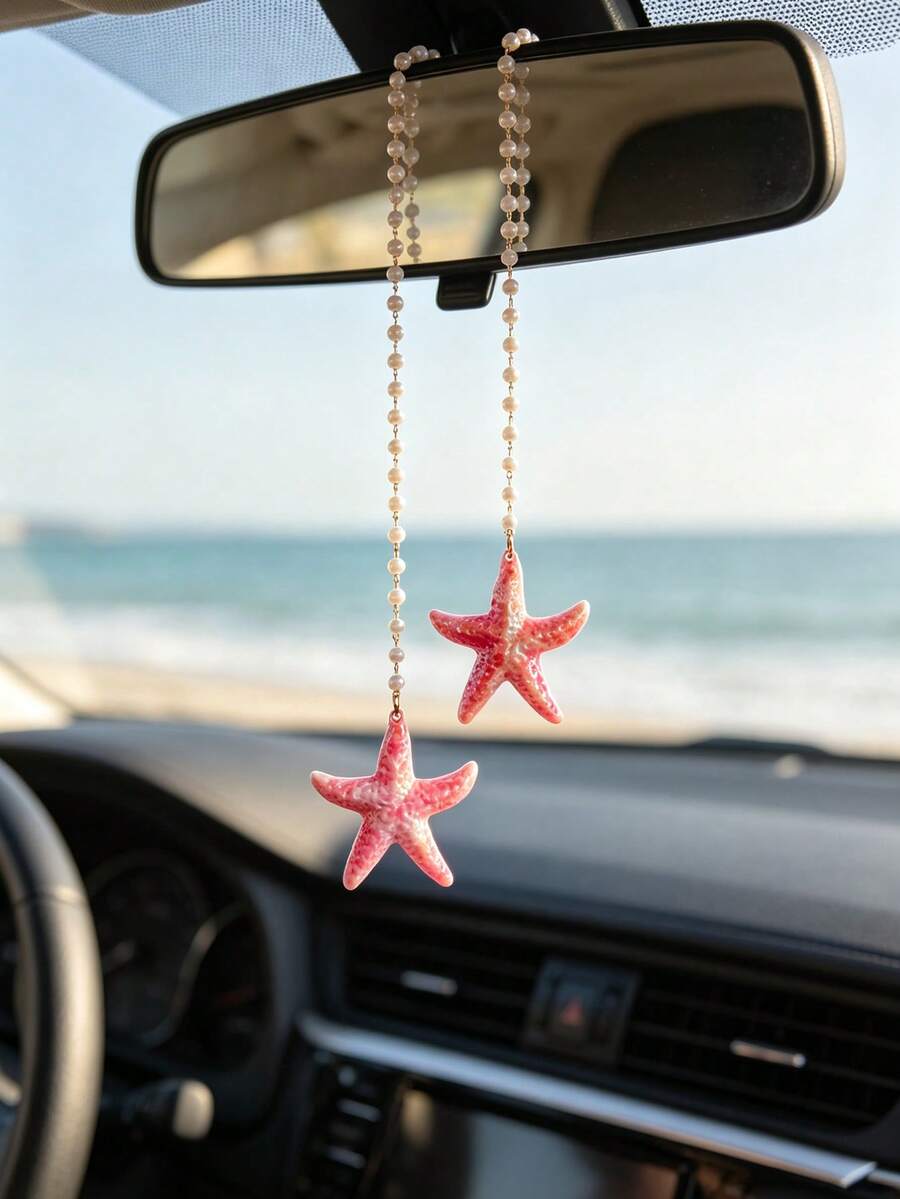 1件樹脂海星吊墜汽車後視鏡掛飾，汽車內飾裝飾配件，汽車飾品 - A - 查看 1