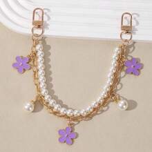 1pc/3pcs Women's Floral Pearl Chain Bag Strap Charm, Creative Personalized Bag Decoration Shoulder Strap, Keychain Pendant - Multicolor - View 7