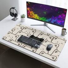 Cute Cat Face Mouse Pad Black & White Playful Design Extra Long Gaming Desk Mat Set, Non-Slip Durable Rubber Bottom, Smooth Surface Suitable For Computer Laptop Office Home, Abstract Art Decor, Back To School Supplies - A - View 4