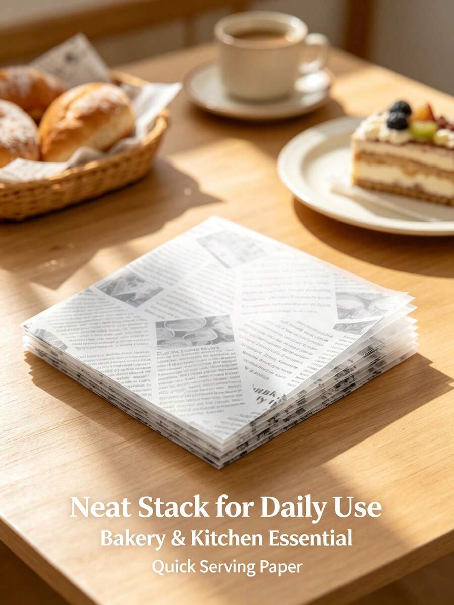 50pcs Newspaper Print Food Wrapping Paper, Grease‑Resistant Liner Sheets, Oil Proof Decorative Paper For Fries, Burgers, Fried Snacks, Restaurant, Kitchen, Party Food Serving, Disposable Sandwich Basket Liner For Food Display
