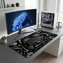 1 miếng lót chuột họa tiết đầu lâu cực ngầu, thiết kế nghệ thuật trừu tượng, màu đen, tấm lót bàn làm việc lớn cho chơi game và văn phòng, bản mở rộng, cao su dày chống trượt, có thể giặt và bền - A - Xem 3