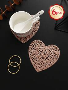 6-24pcs Hollow Heart Heat-Insulated Coasters, Vintage Lace Style PVC Round Lace Edge Non-Slip Heat-Resistant Table Mats, Suitable For Christmas Afternoon Tea Home Party - Multicolor - View 24