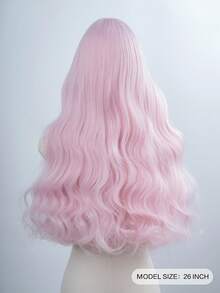 alicegarden 26-Inch Long Synthetic Wig Featuring A Natural Wavy Style In A A Stunning Pink. Designed With Bangs , This False Hairpiece Is Perfect For Ms Daily Party Cosplay Use, Offering A Natural And Natural Durable Wig Gift For Ladies. - Pink - View 5