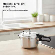 7L Heavy-Duty Aluminum Pressure Cooker With Induction-Compatible Base – Fast,  & Effortless Cooking! Features Auto-Release Ty Valve, 100% Secure Locking Lid, Extra-Wide Heat-Resistant Silicone Handles, And Scratch-Resistant Silver Finish. Per - View 4