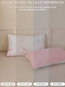 2pcs/Set Minimalist White & Pink Bow Cute Envelope Pillowcase, Soft Breathable No Filling Machine Washable Cooling Pillowcase, Envelope Closure, Luxury Bed Pillowcase - Baby Pink - View 6