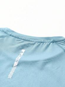 Women's Spring/Summer Solid Color Round Neck Short Sleeve Casual Sports T-Shirt, Fitness Running, Daily Wear, Personalized Print - Baby Blue - View 6