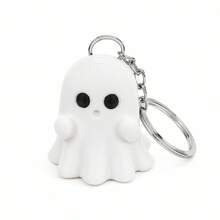 1pc Cute Multi‑Expression Ghost Keychain, Halloween 3D Ghost Bag Charm Pendant, Collectible Cartoon Ghost Key Ring, Holiday Party Gift For Friends - White - View 13