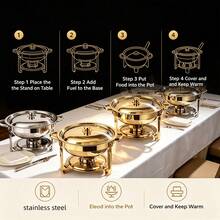 Premium Self-Heating Buffet Set, Stainless Steel Food Warmer, Kitchen Cookware, With Gold-Plated Stand, Lid And Handle. All-In-One Buffet Hot Pot Stove, Suitable For Hotel, Party, Wedding And Home Dining - View 10