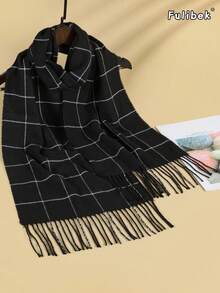 1pc Autumn/Winter New Men's Couple British Style Tassel Warm Scarf, Fashion Streetwear Soft Comfortable Shawl Suitable For Daily Use - Black - View 8