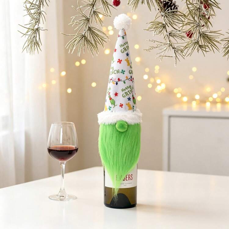The Grinch 聖誕綠色鬍鬚紅酒瓶套 飯店餐桌桌面裝飾 - 彩色 - 查看 9