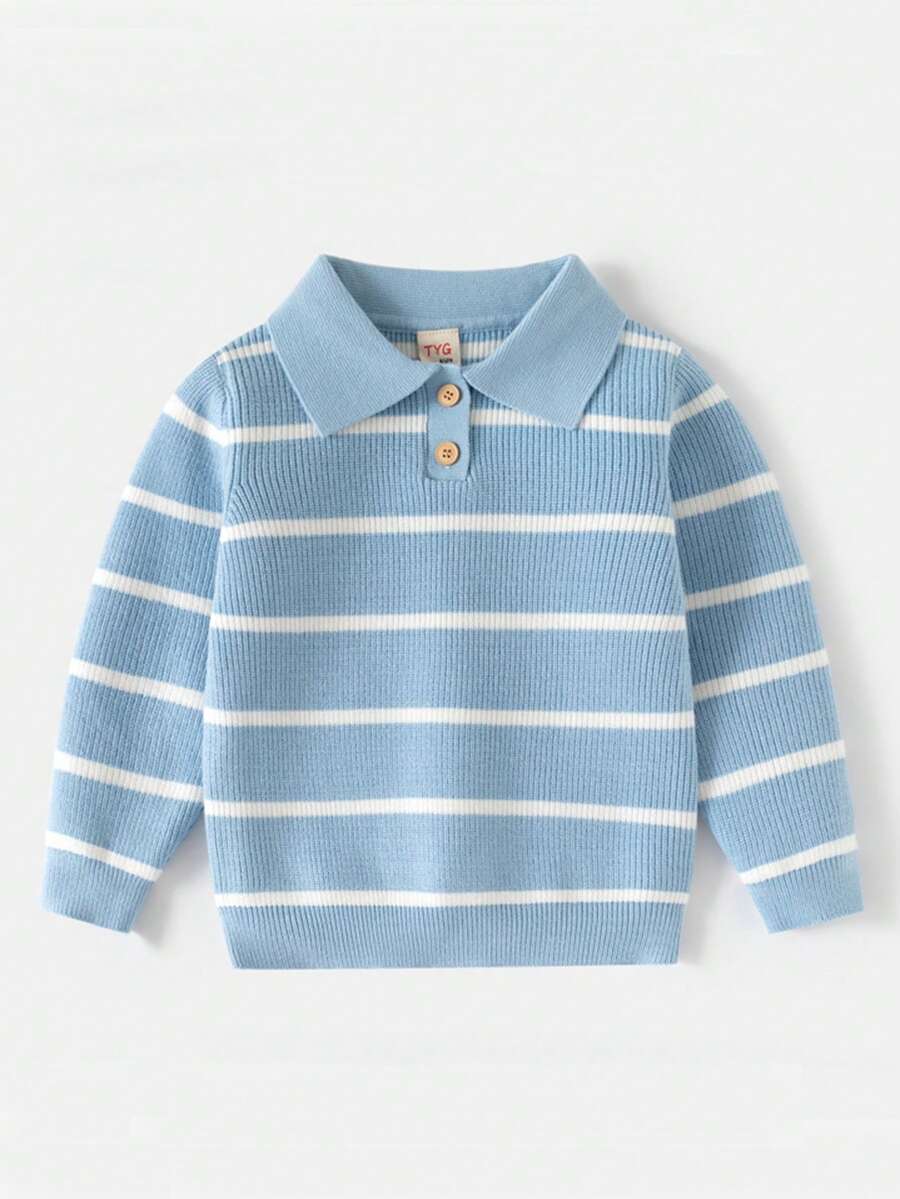 Áo len dài tay thường ngày phong cách casual phối màu khối sọc cho bé trai - Màu xanh nhạt - Xem 1