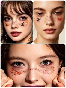3pcs Halloween Face Decoration Freckles Blush Pumpkin Bat Ghost Witch Pattern Creative Face Paint Halloween Makeup Tattoo Stickers - Multicolor - View 2