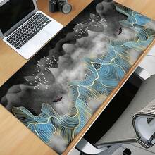 Luckybutterfly 1PC Chinese Style Mountain Landscape Large Mouse Pad Non‑Slip Extended Desk Mat Gaming Keyboard Mousepad For Home Office - Black and White - View 2