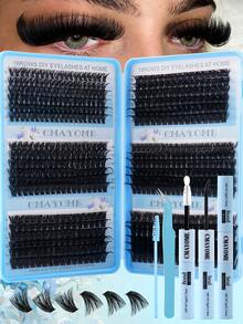 CMAYOME 720/648pcs DIY Artificial Adhesive False Eyelashes, Includes 8-16mm Different Length Soft False Eyelash Clusters, Soft And Fluffy, With Cluster False Eyelashes, Waterproof Glue, Tweezers And Brush - Multicolor - View 3
