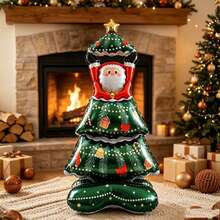 1pc 150cm Extra Large Standing Santa Claus Tree Shaped Cartoon Foil Balloon, Suitable For Christmas Party Decoration - View 2