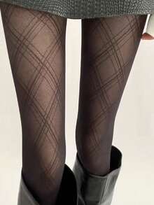 1pc Sexy Ladies' Semi-Transparent Black Tights, Suitable For Festival Parties - Multicolor - View 1