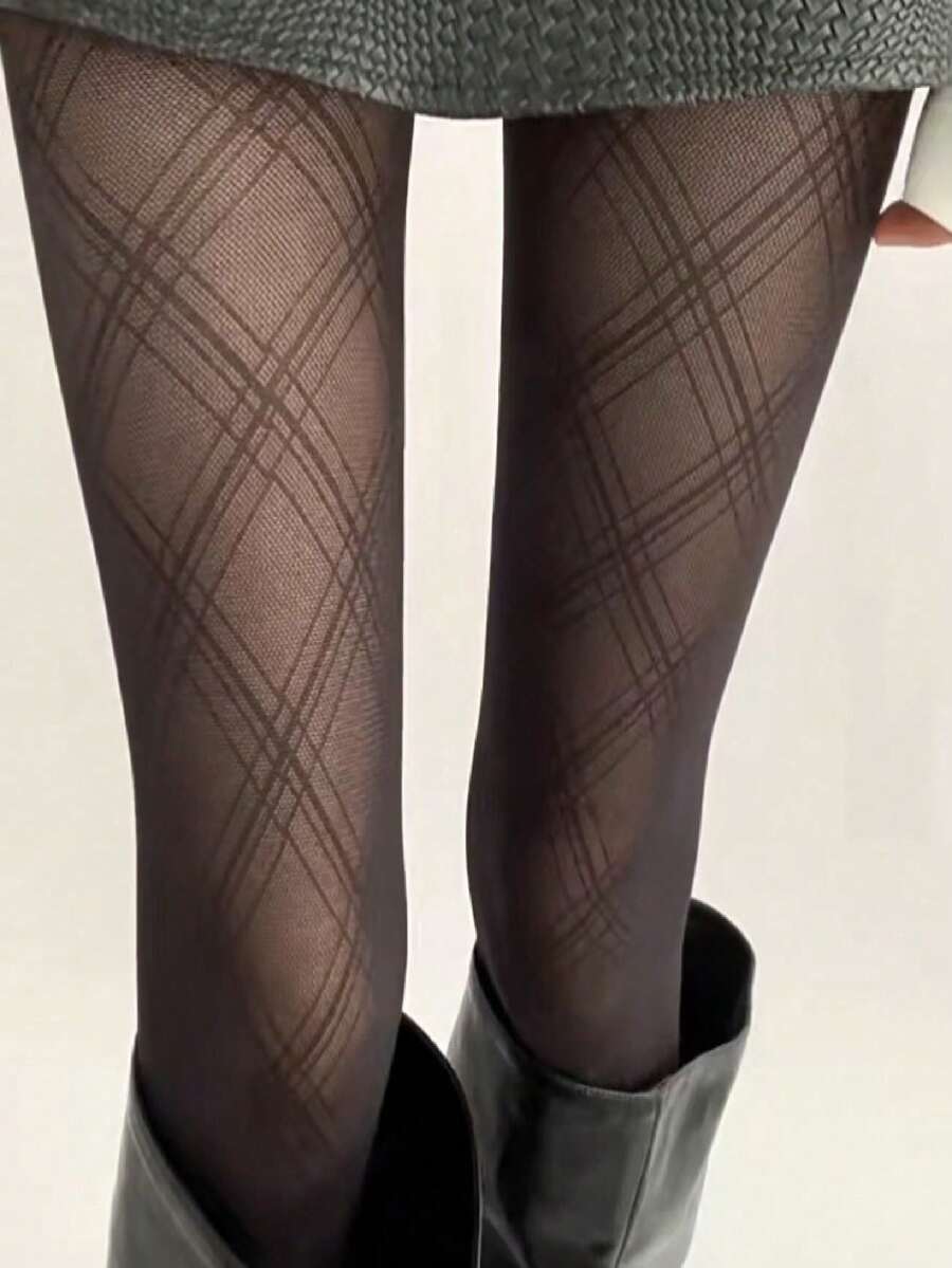 1pc Sexy Ladies' Semi-Transparent Black Tights, Suitable For Festival Parties - Multicolor - View 1