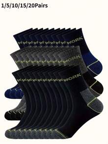 1/5/10/15/20 pares de calcetines de trabajo resistentes para hombres, de media pantorrilla, con talón y puntera reforzados, transpirables, que absorben la humedad, antideslizantes, calcetines de trabajo de media pantorrilla - Multicolor - Ver 13