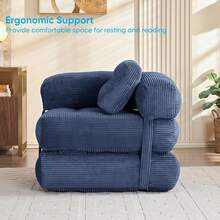 L-Shaped Corduroy Folding Sofa Bed, Multi-Functional Convertible Lazy Sofa For Small Spaces - Navy Blue - View 4