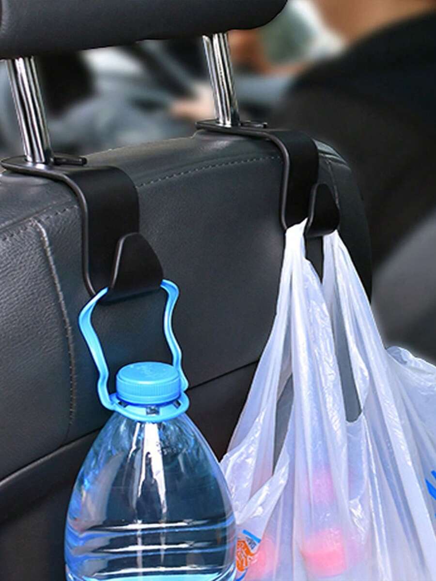 2pcs Universal Car Storage Hooks Headrest Hooks Car Seat Hooks Storage Rack Plastic Material Handbag/Wallet Hooks Car Accessories Car Accessories - Black - View 1