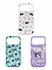 3件套 Coquette Y2K 美学蝴蝶结、爱心、黑猫、樱花、玫瑰、英文标语印花手机壳，透明/半透明紫色/绿色波浪纹手机壳，可爱、轻薄、握感舒适，兼容 11/17/17 Pro/17 Pro Max，快速发货，适合母亲节、情人节、闺蜜节、复活节、生日、春季、返校季礼物、日常使用。 - 彩色 - 查看 39