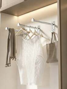 1pc Stainless Steel Wall Mounted Clothes Drying Rack, Foldable Clothes Hanger Silver, Clothing Hanging Drying Rod, Closet Storage Organizer Rack, Space-Saving Folding Clothes Rack, Suitable For Bedroom, Bathroom, Laundry Room - Multicolor - View 1