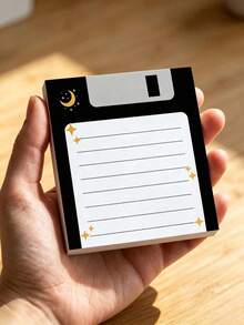 1/2pcs Vintage Floppy Disk Style Sticky Notes 7.5x7.5cm With Celestial Moon Design, Desktop Decor, Aesthetic Planner Supplies, Unique Colleague Gift - Multicolor - View 3