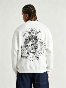 Men's Fashion Creative Design Printed Graphic Sports Casual Commute Versatile Long Sleeve Slim Fit Crew Neck Sweatshirt - White - View 1