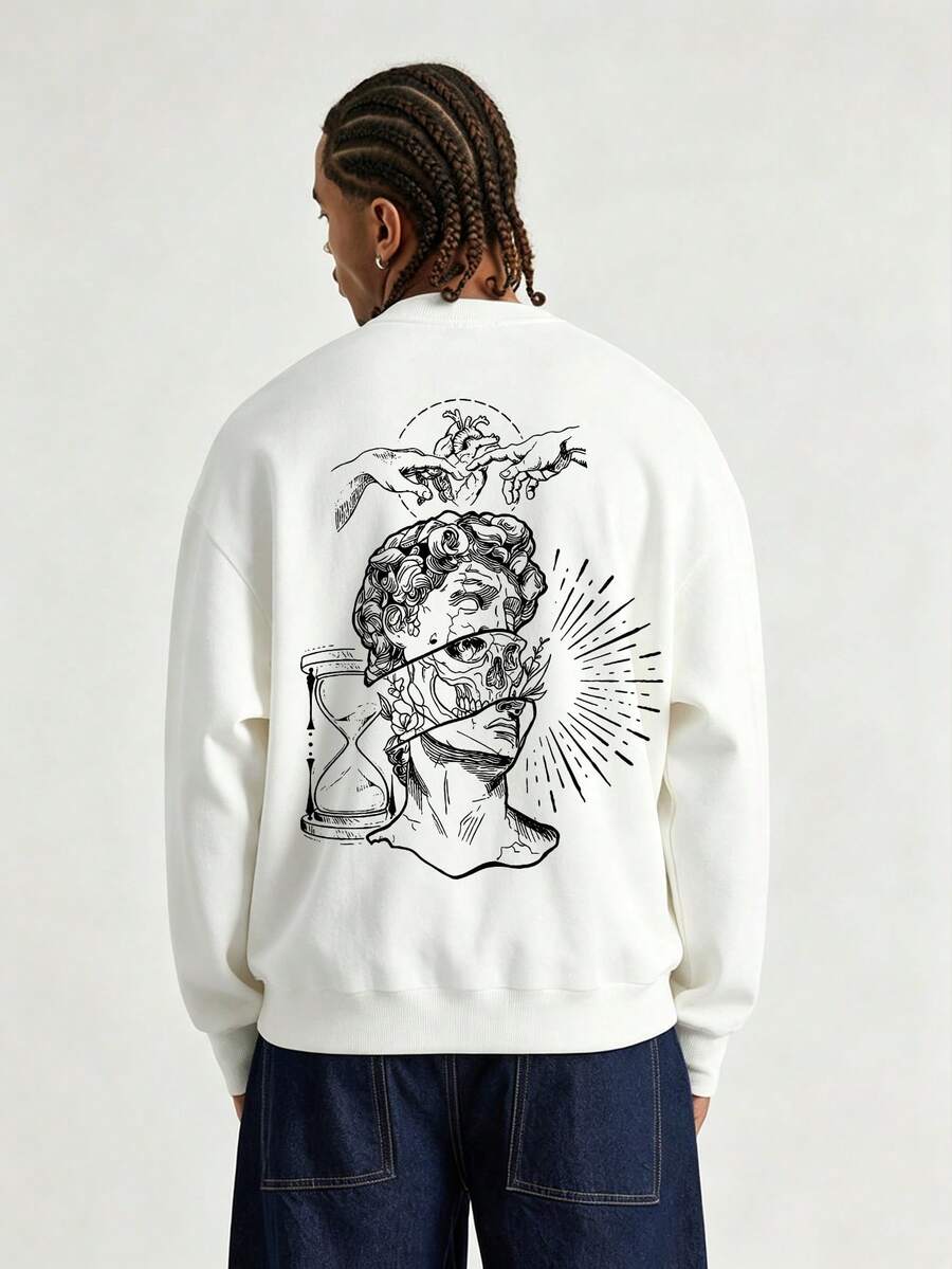Men's Fashion Creative Design Printed Graphic Sports Casual Commute Versatile Long Sleeve Slim Fit Crew Neck Sweatshirt - White - View 1