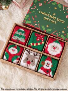 3 Pairs Random Assorted Women's New Christmas Warm Anti-Cold Soft Coral Fleece Floor Socks, Fun Fashionable Cute Mid-Calf Socks, Suitable For Christmas Home Party Wear And Daily Gifting - Multicolor - View 7