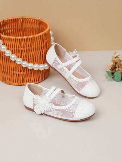 1 Pair New Autumn Girls' Comfortable Breathable Flat Lace Fabric Shoes, Toddler Walking Shoes, Fashion Little Girl Student Outdoor Flat Shoes Suitable For School, Party, Wedding Flower Girl Shoes, Princess Shoes