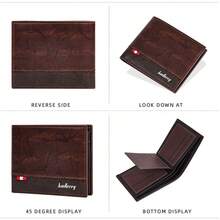 Dompet Pria Pendek PU Baru Baellerry Bisnis Lintas Batas Banyak Slot Terbuka Jepit Uang Kulit Warna Kontras untuk Pemuda - Coklat - View 8