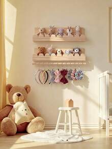 2pcs Nursery Floating Shelves With Rod, Headband & Bow Storage Rack, Wall-Mounted Wooden Shelf, Nursery Wall Decor, Home Storage, Bathroom Storage Decor - Multicolor - View 2