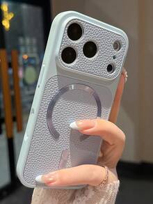 Premium Litchi Leather Texture CD Pattern Magnetic Wireless Charging Phone Case, Compatible With IPhone 18 Pro Max 18 Pro 17 Pro Max 17 Pro 16 Pro Max 15 Pro Max 14 Pro 13, Luxury Matte Lens Protection Shockproof Cushion Back Cover - Light Blue - View 4