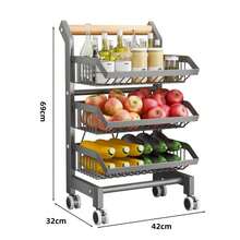 Heavy Duty Rolling Kitchen Storage Rack – 3/4/5-Tier Steel Organizer with Wheels & Wood Handle – Vegetable & Fruit Basket for Onion, Potato, Pantry, Bathroom, Laundry - 3 Schichten - Übersicht 2