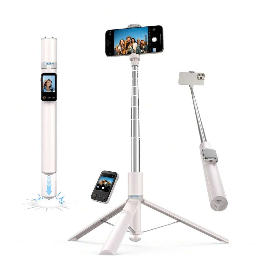 TELESIN 1.7M Screen Monitor Remote Control Wireless Bluetooth Selfie Stick Tripod For IOS Android Magnetic Selfie ZOOM Control Mini Monitor Screen Wireless Remote Control For Smart Phone