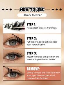 Sibeuna 10 Pairs Half-Length Self-Adhesive Cat Eye False Eyelashes, Pre-Glued Transparent Band Faux Mink Lashes, Waterproof, Suitable For Daily Eye Makeup, Beginner-Friendly - Black - View 7