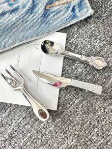2PCS Novelty Knife And Fork Rhinestone Hair Clips Set, Silver Metal Weird Cool Barrettes, Unique Decor Hair Pins For Y2K Street Style - Multicolor - View 10