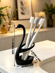 1pc Creative Swan Toothbrush Holder, Bathroom Sink Organizer, Vanity Makeup Brush Multi-Function Stand - Multicolor - View 4