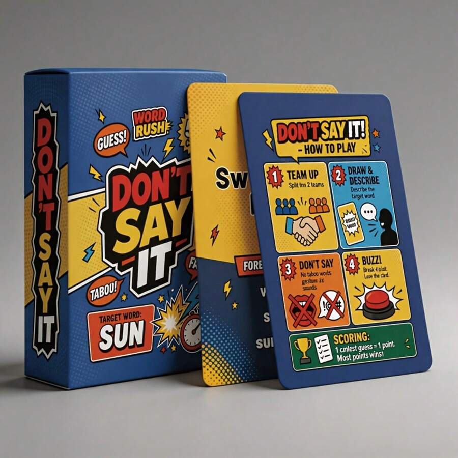 西班牙熱情派對特別遊戲卡牌「Don'T Say It」,50張精選單字卡,圓角設計且耐刮損工藝,超便攜,隨處開啟趣味,適合露營、旅行、萬聖節、聖誕節 - 彩色 - 查看 1