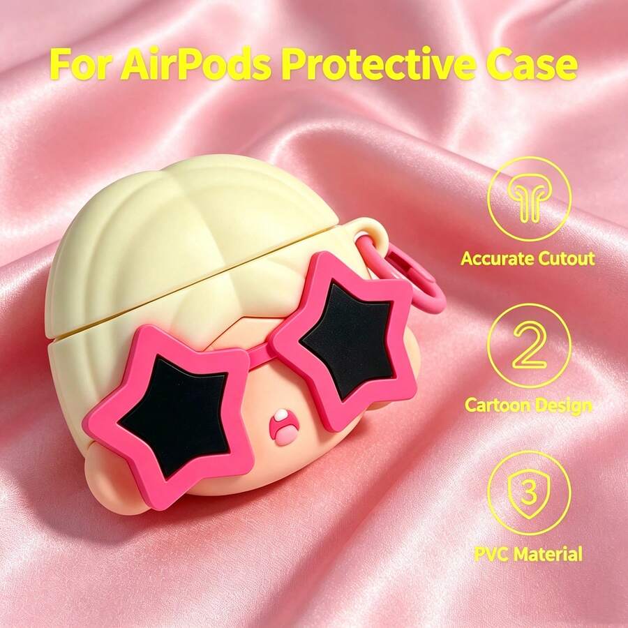 Pink Fashion Glasses Star Girl Earphone Protective Case Compatible With AirPods 5/1/2/3/4/Pro/Pro2/Pro3