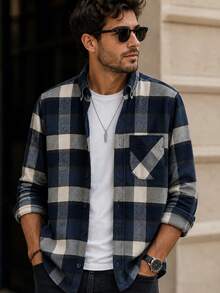 100% Cotton Linen, Breathable, Lightweight, Button-Down Collar, Men's Linen Shirt - Royal Blue - View 1
