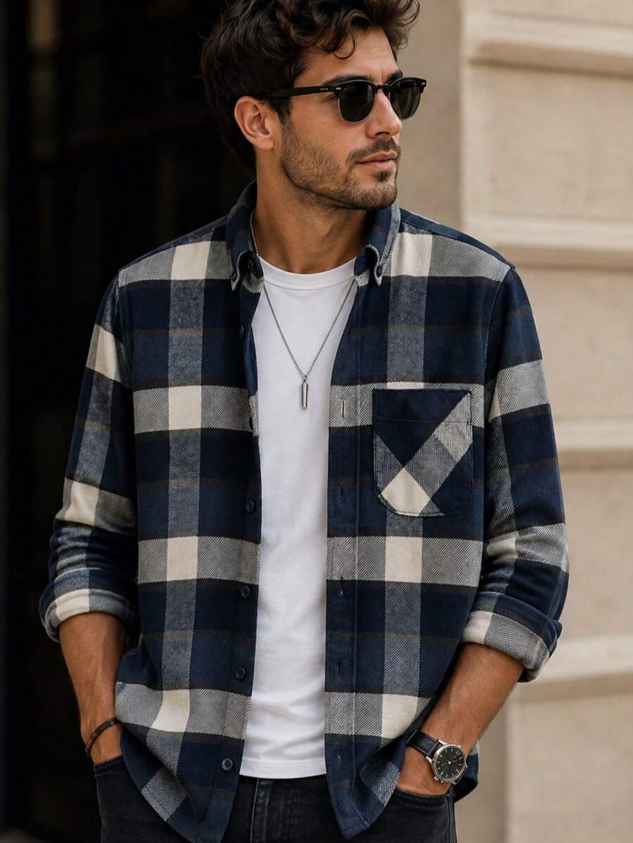 100% Cotton Linen, Breathable, Lightweight, Button-Down Collar, Men's Linen Shirt - Royal Blue - View 1