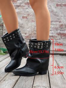 女款秋季新款復古抓皺粗跟踝靴 - 黑色 - 查看 6