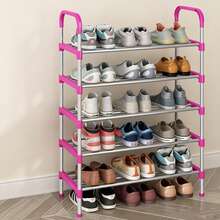 1pc Multi-Layer Steel Tube Shoe Rack, 3-4-5 Layers Adjustable Reinforced Sturdy Shoe Storage Organizer, With Handle, Space-Saving Portable, Suitable For Entryway, Bedroom, Dorm, Small Apartment, Mudroom, Closet, Garage, Home, Easy To Assemble - Pink - View 10