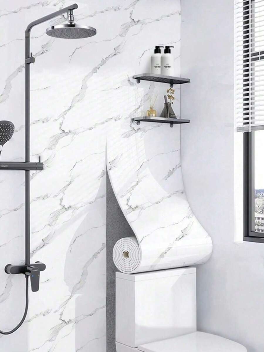 1 Roll 300cm/118.1in Marble Pattern Self-Adhesive Wall Decor Strip, Suitable For Kitchen Backsplash, Shower, Bathroom, Living Room And Floor - Multicolor - View 1