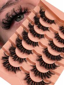 7 Pairs 5d Volume False Eyelashes Fluffy Russian Big Curling Imitation Mink Hair Eyelashes Dramatic Makeup Effect Suitable For Parties Stages And Travel - Black - View 2
