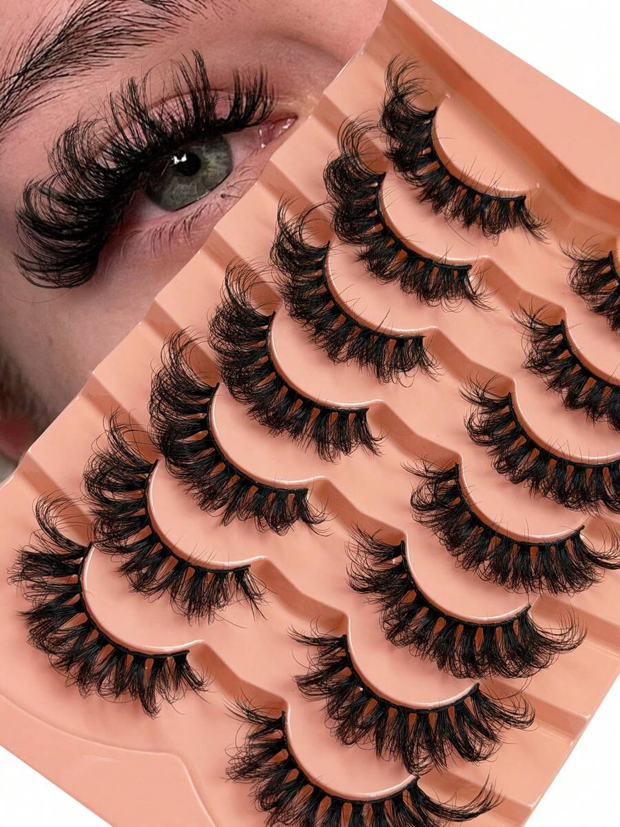 7 Pairs 5d Volume False Eyelashes Fluffy Russian Big Curling Imitation Mink Hair Eyelashes Dramatic Makeup Effect Suitable For Parties Stages And Travel